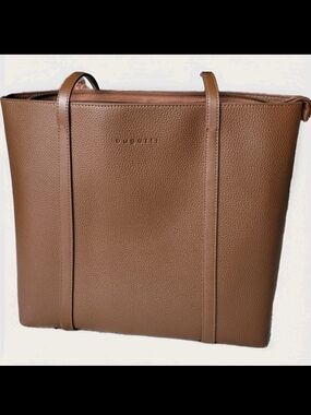 Brown Bugatti Business Tote Bag With Removable Organizer Textured Vegan Leather.